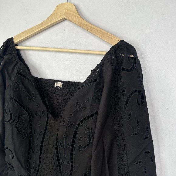 Free People Intimately Regina Eyelet Bodysuit Black XS Broderie Floral - Picture 4 of 11